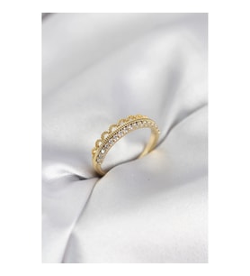 Mey İthalat® Motif Desenli Gold Renk Zirkon Taşlı Kadın Yüzük