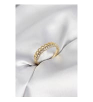 Mey İthalat® Motif Desenli Gold Renk Zirkon Taşlı Kadın Yüzük