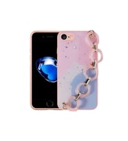 Apple iPhone 8 Uyumlu Kılıf Simli Desenli El Askılı Tutacaklı Zore Elsa Silikon Kapak (Pembe)