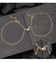 925 Ayar Gümüş Rodyum Gold Çift Kalpli Aşk Bileklik