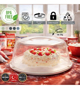 Büyük Boy, Geçmeli Kilitli, Kapaklı ve Kulplu Yaş Pasta, Kek Taşıyıcı, Yuvarlak Fanus, BPA İçermeyen Kek Fanusu, Börek, Çörek Saklama Kabı, Cupcake, Turta, Kurabiye Taşıma Kutusu (Lacivert)