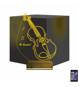 Luvivia Keman Müzik Enstrüman Kişiye Özel 3D Lamba - Masa Gece Lambası