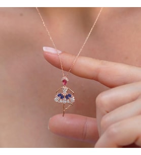 Balerin Renkli Zirkon Taşlı Gümüş Kolye