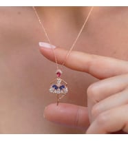 Balerin Renkli Zirkon Taşlı Gümüş Kolye