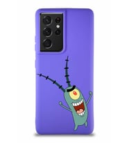 Samsung Galaxy S21 Ultra Soft Premier Kapak Plankton Tasarımlı Silikon Kılıf - Mor (Şeffaf)