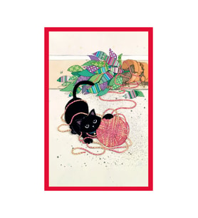Sevimli Kedi Temalı Dekoratif Tasarım Kart – Hediye Not Kartı Ve Kartpostal  10x15 Cm (Beyaz-İndigo-Siyah-Kırmızı-Bej)