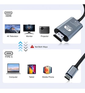 HDMI tüm TYPE C CEP TELEFONLARI VE CİHAZLARLA UYUMLU FULL HD HDMİ KABLOSU 4K ULTRA HD HDMI KABLO TAK ÇALIŞTIR 2 METRE (TYPE C TO HDMİ HB-06)