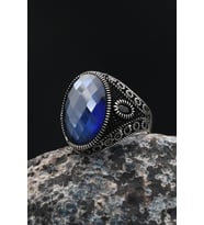 Erkek Yüzüğü Lacivert Zirkon Taşlı Zirkon Taş Süslemeli 925 Ayar Gümüş 901765