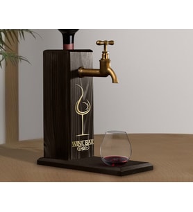 BK Gift Aynalı Altın Kabartma Musluklu Doğal Siyah(Ebony) Ahşap Şarap Standı, Home Bar, İçecek Dispenseri, Ahşap İçecek Çeşmesi-15