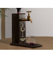 BK Gift Aynalı Altın Kabartma Musluklu Doğal Siyah(Ebony) Ahşap Şarap Standı, Home Bar, İçecek Dispenseri, Ahşap İçecek Çeşmesi-15