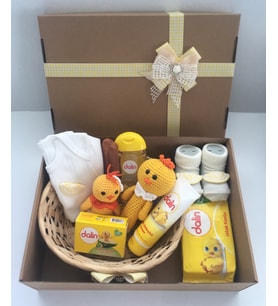 Hoşgeldin Bebek, Unisex, Limon motifli Badi ve Bebek Bakım Seti