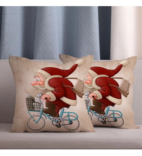 4 lü Kombin Punch Desen Görünümlü Noel Baba ve Geyik Desenli Dijital Baskılı Kırlent Kılıfı