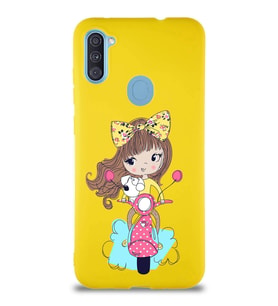 Samsung Galaxy A11 Soft Premier Kapak Vespagirl Tasarımlı Silikon Kılıf - Sarı (Şeffaf)