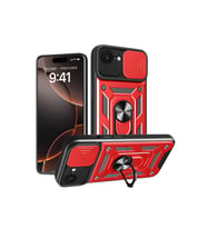 Newface Apple iPhone 16E Kılıf Pars Lens Yüzüklü Silikon - Kırmızı