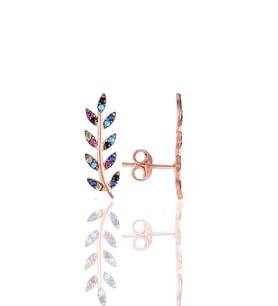 Söğütlü Silver Gümüş rose renkli taşlı yaprak küpe
