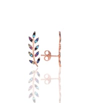 Söğütlü Silver Gümüş rose renkli taşlı yaprak küpe