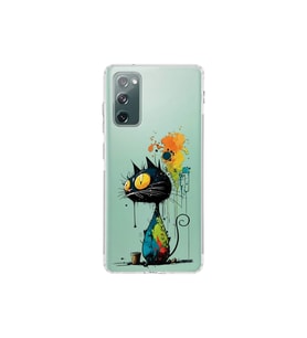 Samsung Galaxy S20 FE ile Uyumlu Splash Kedi Tasarımlı Şeffaf Silikon Kılıf