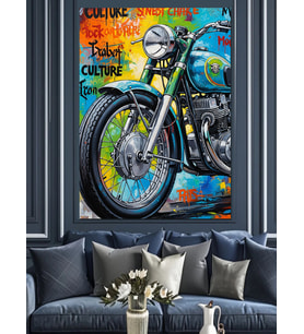 Graffiti Tarzı Modern Motosiklet Dekoratif Kanvas - Mdf Ahşap Tablo