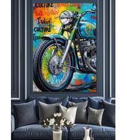 Graffiti Tarzı Modern Motosiklet Dekoratif Kanvas - Mdf Ahşap Tablo