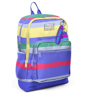Coral High Kız Çocuk Renkli Çizgi Desenli İlkokul Sırt Çantası (Dört Bölme) 33202