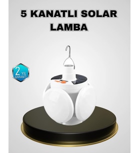 5 Kanatlı Solar Kamp Lambası - Usb Şarjlı, Taşınabilir, Ip65 Su Geçirmez Bahçe Lambası