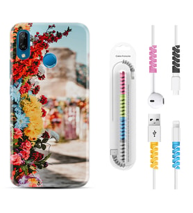 Huawei P20 Lite Mate 10 20 Lite Pro P40 Lite KılıfKablo Koruma Spiral Silikon Gerçek Çiçekler 1743