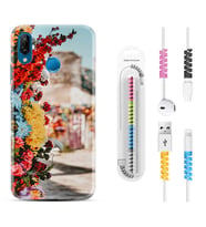 Huawei P20 Lite Mate 10 20 Lite Pro P40 Lite KılıfKablo Koruma Spiral Silikon Gerçek Çiçekler 1743