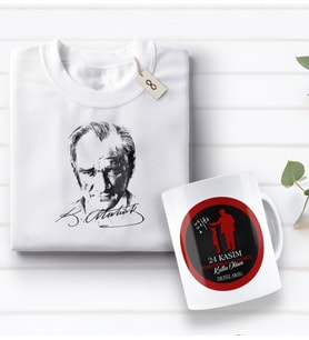 BK Gift Kişiye Özel Öğretmenler Günü Tasarımlı Kupa Bardak ve Atatürk Baskılı Tişört Hediye Seti- 2-12, Öğretmene Hediye, Öğretmenler Günü, 100. Yıl Hediyesi