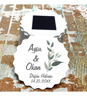 Magnet Hediyelik - Gelin / Damat Yeşil Yapraklı Tasarım Nişan, Kına, Söz Nikah, Düğün Hatırası Magnet