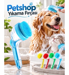 Lexroo Köpek ve Kedi Yıkama Fırçası Şampuan Bölmeli Silikon Uçlu Pratik Banyo ve Temizlik Aparatı
