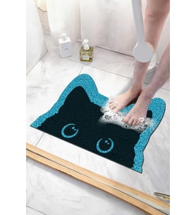 Kedili Banyo Paspası Kaymaz Taban Yumuşak Esnek  Paspas Islak Zemin Hijyenik Paspas (40x60 cm) (Mavi)