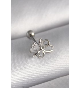 pilelistore 316L Çelik Gümüş Renk Zirkon Taş Detay Kurdele Model Tragus Piercing - TJ-PR1289