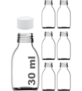 30 ml Sızdırmaz Kapaklı Şeffaf Shot Şişesi 30 Cc Ginger Şat Beyaz Cam Şişe 6 Adet (Kilitsiz Plastik Beyaz Kapak)