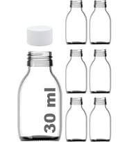 30 ml Sızdırmaz Kapaklı Şeffaf Shot Şişesi 30 Cc Ginger Şat Beyaz Cam Şişe 6 Adet (Kilitsiz Plastik Beyaz Kapak)