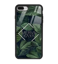 iPhone 8 Plus Uyumlu Yeşil Yapraklı Kare İsim Tasarımlı Glossy Telefon Kılıfı