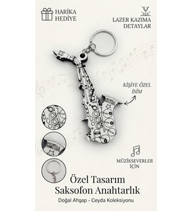 Kişiye Özel İsimli Ahşap MDF Anahtarlık - İsme Özel Enstrüman Tasarımlı Hediyelik SAKSAFON
