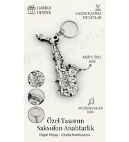 Kişiye Özel İsimli Ahşap MDF Anahtarlık - İsme Özel Enstrüman Tasarımlı Hediyelik SAKSAFON