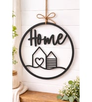 Siyah Home Yazılı Ev ve Kalp Figürlü Dekoratif Duvar Süsü