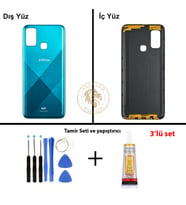 Infinix Hot 9 Play Mavi Uyumlu Arka Kapak + Yapıştırıcı ve Vida Seti Arka Cam Batarya Pil Kapağı