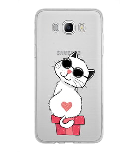 Samsung Galaxy J7 2016 Kapak Cool Cat Tasarımlı Şeffaf Silikon Kılıf