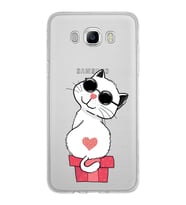Samsung Galaxy J7 2016 Kapak Cool Cat Tasarımlı Şeffaf Silikon Kılıf