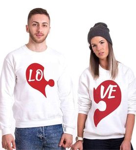 Tshirthane Puzzle Kalp Lo Ve Sevgili Kombinleri Sweatshirt Kombini (Tek Ürün Fiyatıdır.)