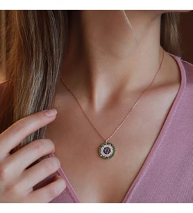 Renkli Zirkon Taşlı Yıldız Rose Gold Kaplama Gümüş Kolye