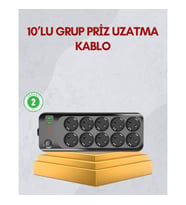 Mey İthalat® 10 Prizli Uzatma Kablosu Termal Koruma USB Type-C Hızlı Şarj 2500W