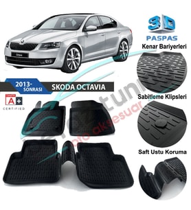 Skoda Octavia Havuzlu 3D Paspas Niken Siyah 2013 Sonrası