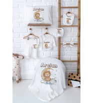 Pia Baby Premium İsmine Özel %100 Pamuk Yenidoğan Erkek Bebek Hastane Çıkışı Hediye Seti 5015-02 (Ekru)