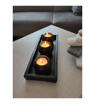 3'lü Siyah Dekoratif Tombik Mumluk, 27 cm, Tealight Mumlar Hediyeli, Gönderim