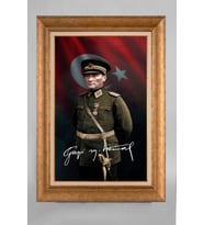 Altın Varaklı Paspartulu Çerçeveli Atatürk Tablo sd362