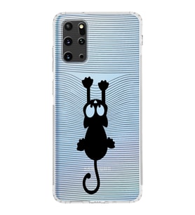 Samsung Galaxy S20 Plus  Kamera Korumalı Kapak Çizgi Kedi Tasarımlı  Şeffaf  Kılıf