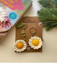 Amigurumi El Örgüsü Kitap Ayracı ve Anahtarlık Seti & Hediyelik Set (Doğal Beyaz)
